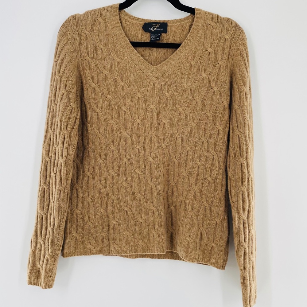 Pure Cashmere V-Neck Sweater Golden Brown Size M